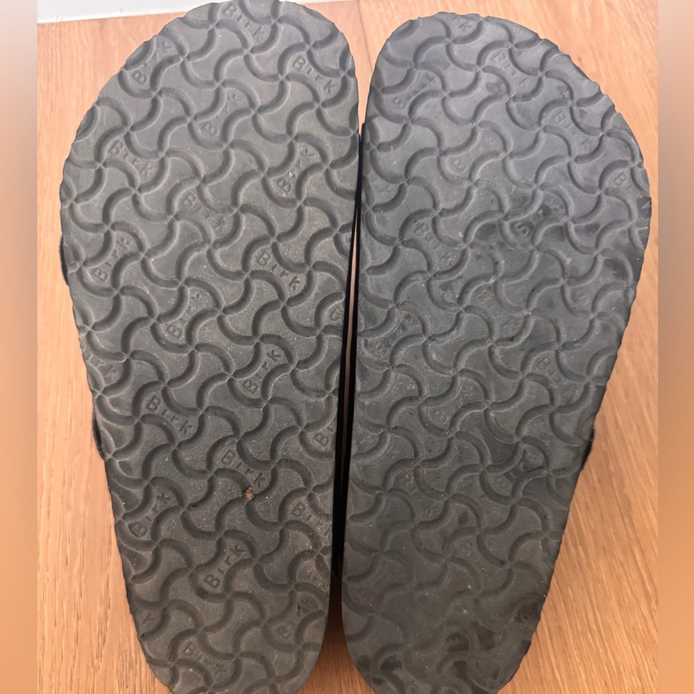 Birkenstock Glossy Black Sandals with Gold Buckles - Picture 2 of 4
